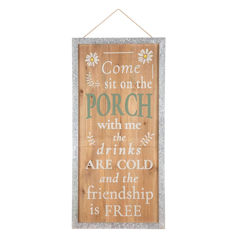 Wall Art * | Cheap Galvanized Metal Framed Wooden Porch Leaner, 36