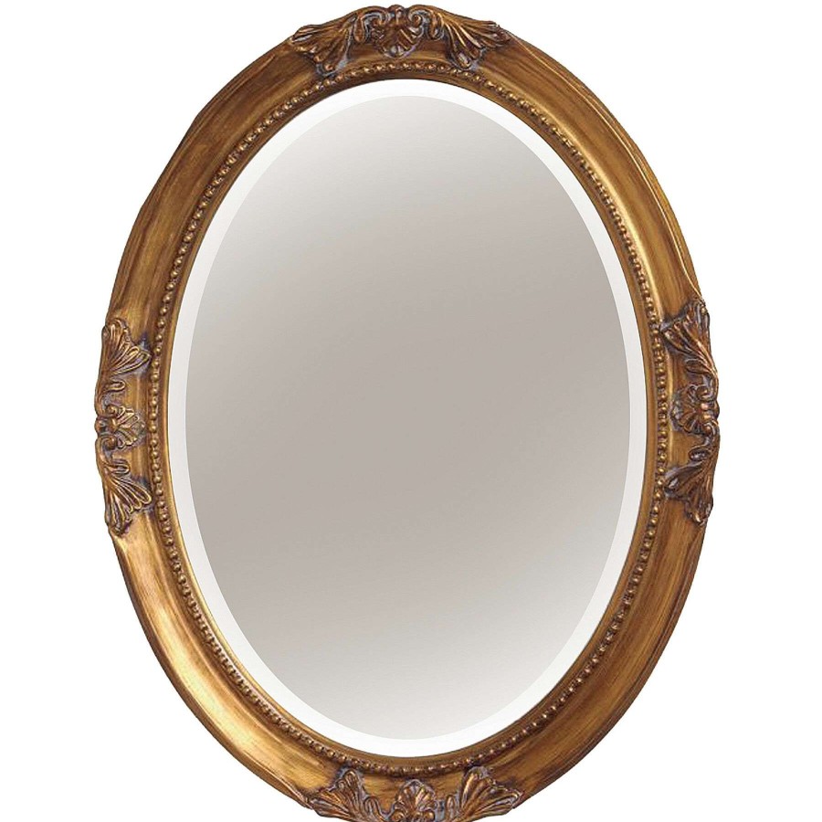 Mirrors * | Top Sellers 25X33 Oval Polyurethane Framed Antique Gold Wall Mirror