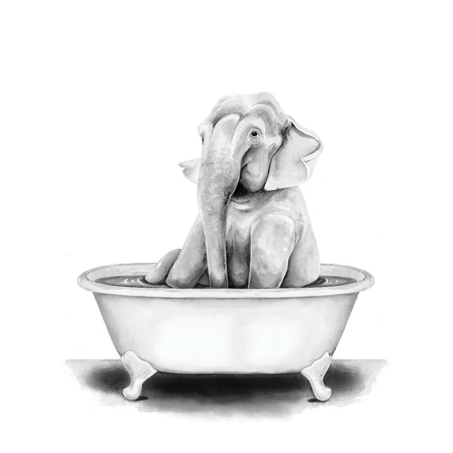 Wall Art * | Original Elephant In Bathtub Canvas Wall Art, 12 16