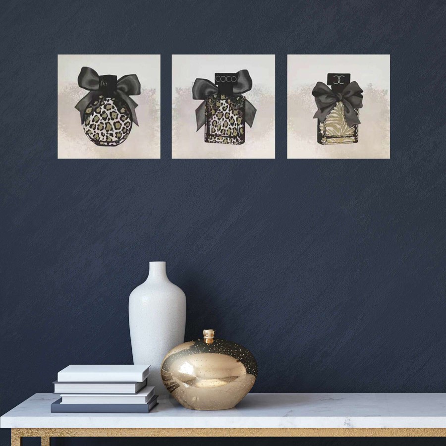 Wall Art * | Closeout Sale 3-Piece 6 Black Perfume Trio Foiled Canvas Wall Art Set