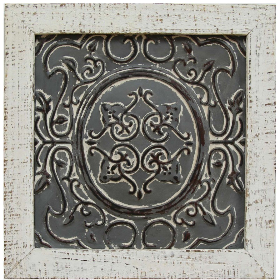 Wall Art * | Original 12X12 Embossed Metal Medallion Framed Wall Decor