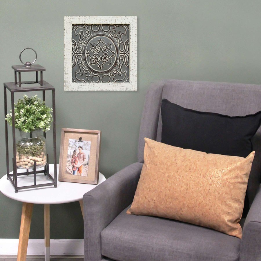 Wall Art * | Original 12X12 Embossed Metal Medallion Framed Wall Decor