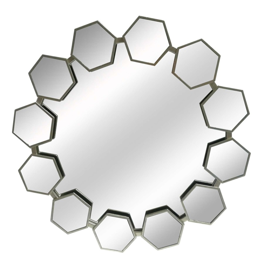 Mirrors * | Hot Sell Laila Ali Hexagon Framed Round Mirror, 28