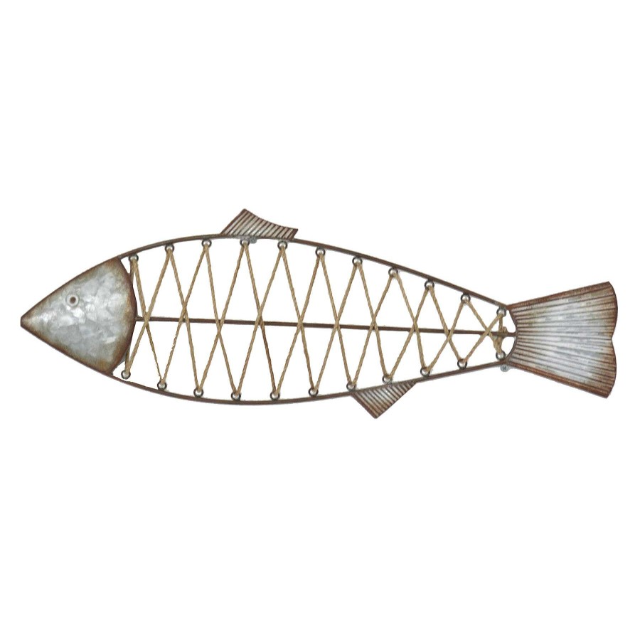 Wall Art * | Online Store 8X24 Fish Metal And Rope Wall Decor