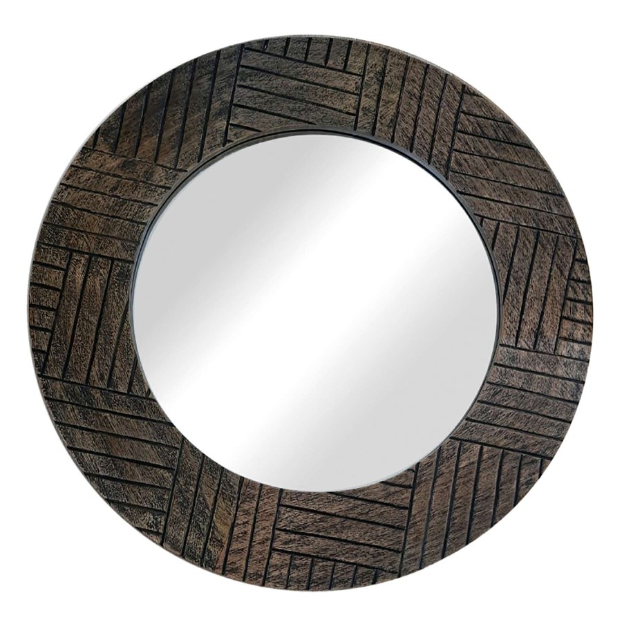 Mirrors * | Cut Price Ty Pennington 24D Round Carved Wood Wall Mirror