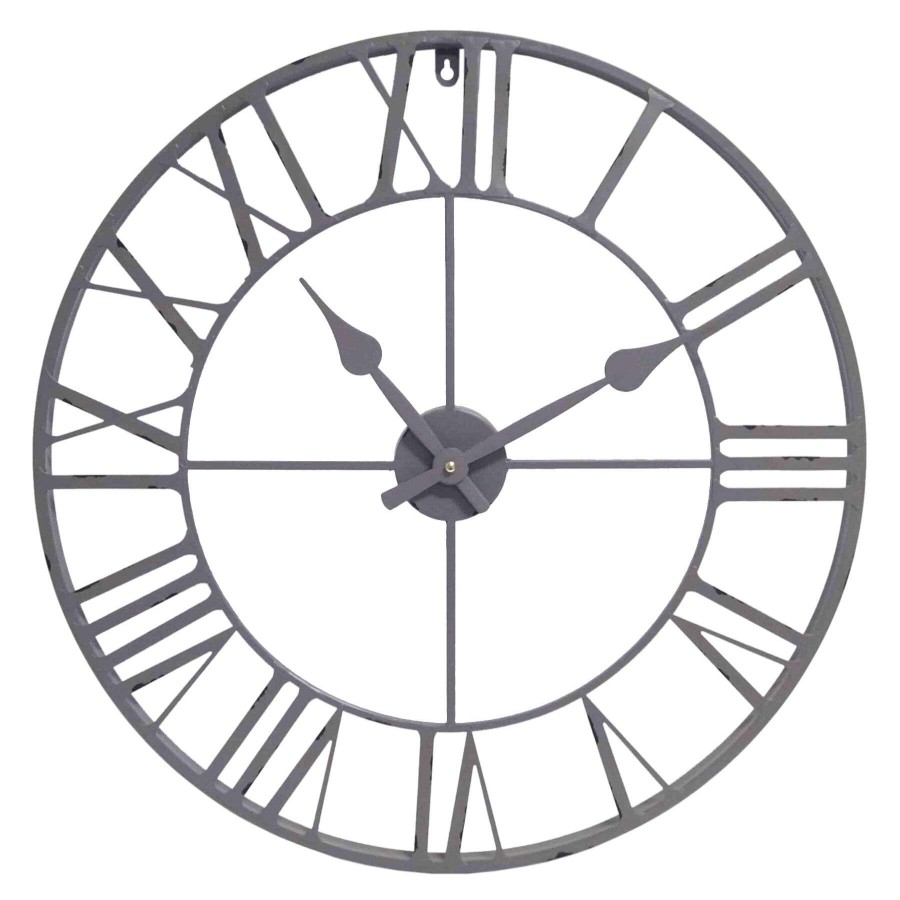 Frames & Clocks * | Good Quality 24In. Grey Round Metal Clock