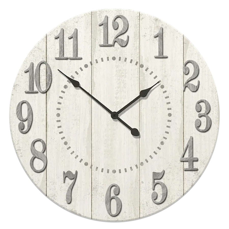 Frames & Clocks * | Quick Delivery Whitewash Plank Clock With Raised Numbers, 14.5