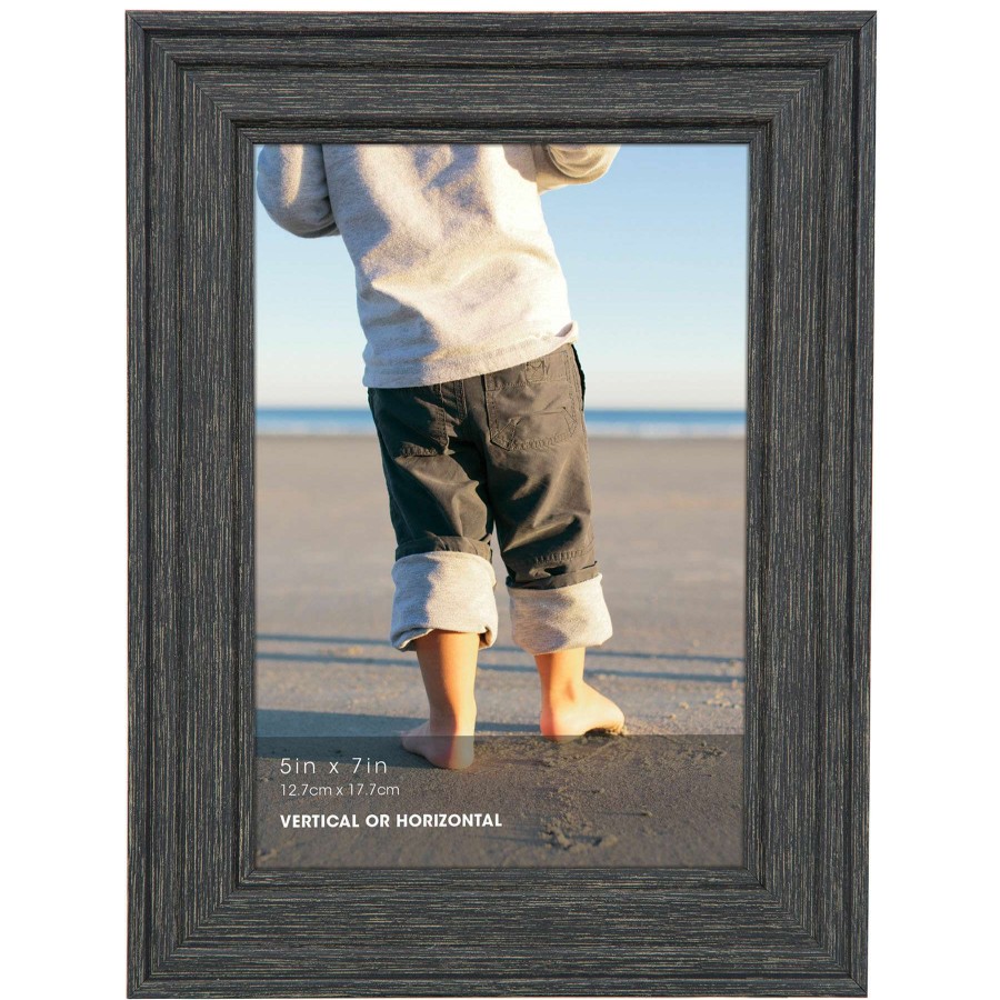 Frames & Clocks * | Best Price 5X7 Distressed Black Ridged Profile Tabletop Photo Frame