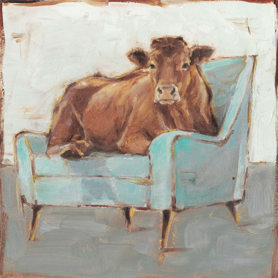 Wall Art * | Tendy Style Cow Sitting On Blue Chair Canvas Wall Art, 22