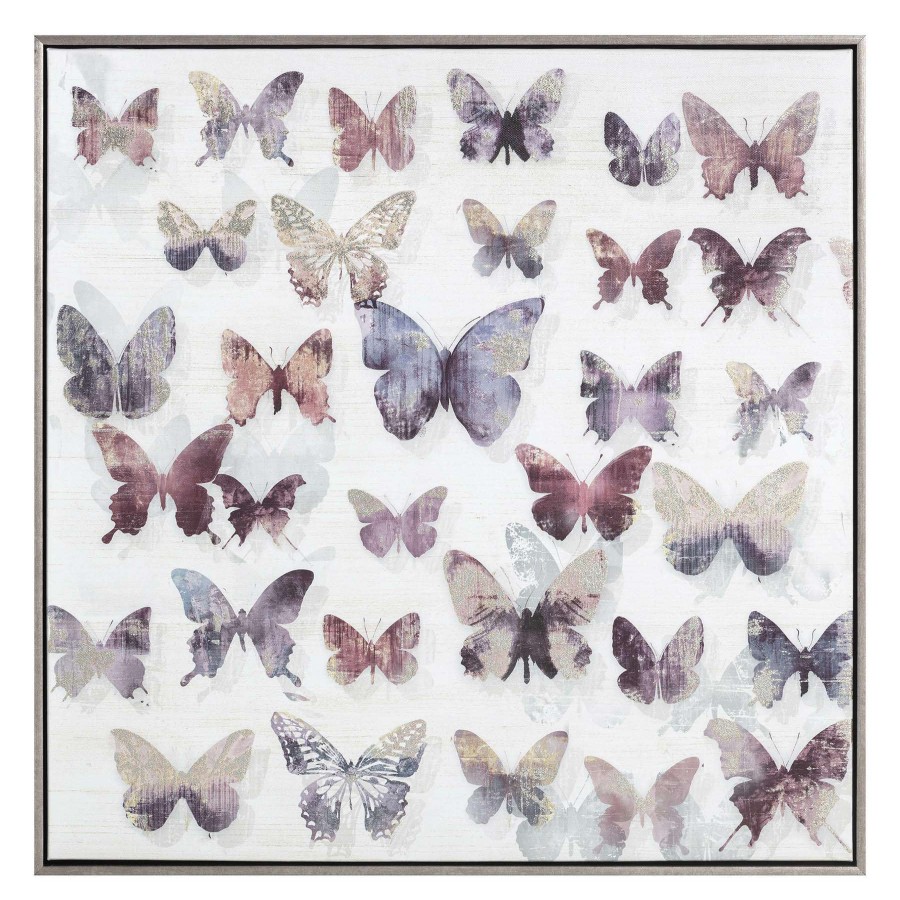 Wall Art * | Best Price Laila Ali Framed Metallic Butterflies Canvas Wall Art, 24