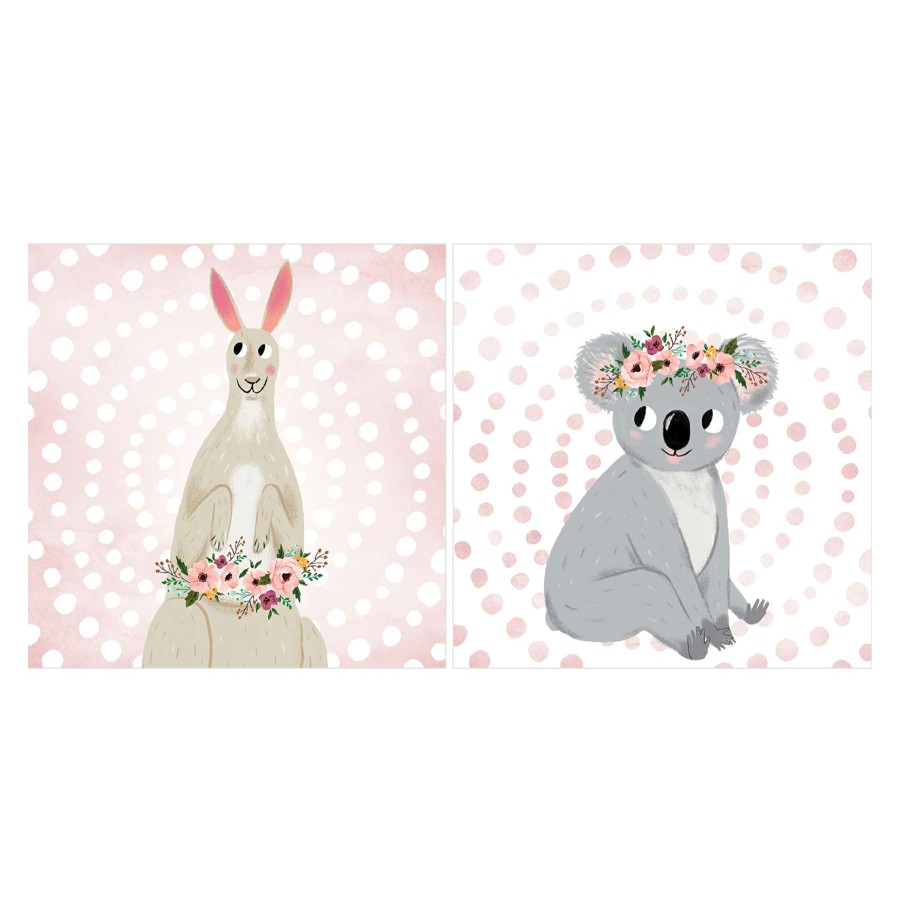 Wall Art * | Tendy Style 2-Piece 12 Kangaroo & Koala Canvas Wall Art Set