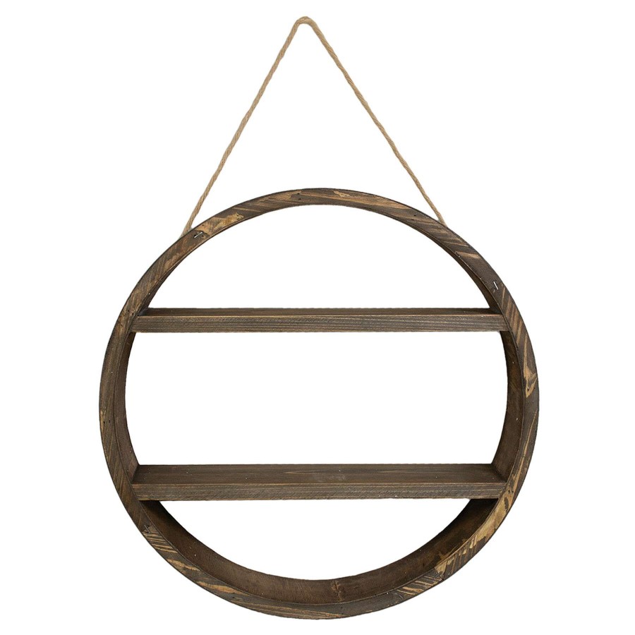 Wall Accents * | Quick Delivery Wooden Round Hanging Shelf, 18