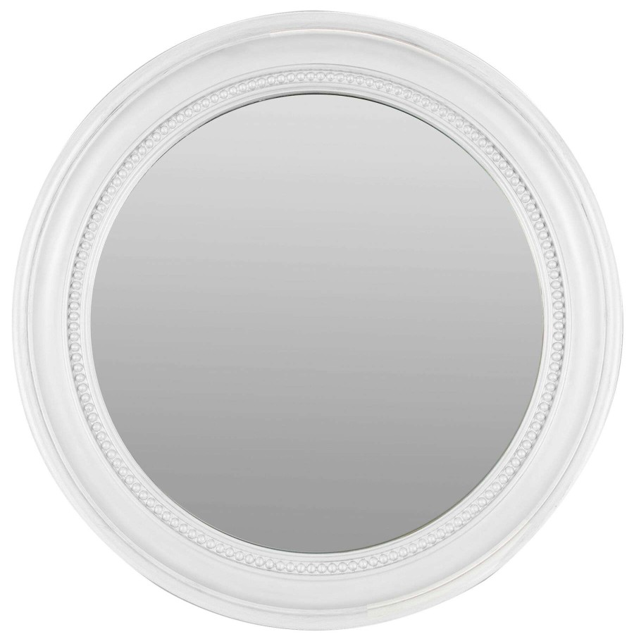 Mirrors * | Online Store White Beaded Round Mirror, 18