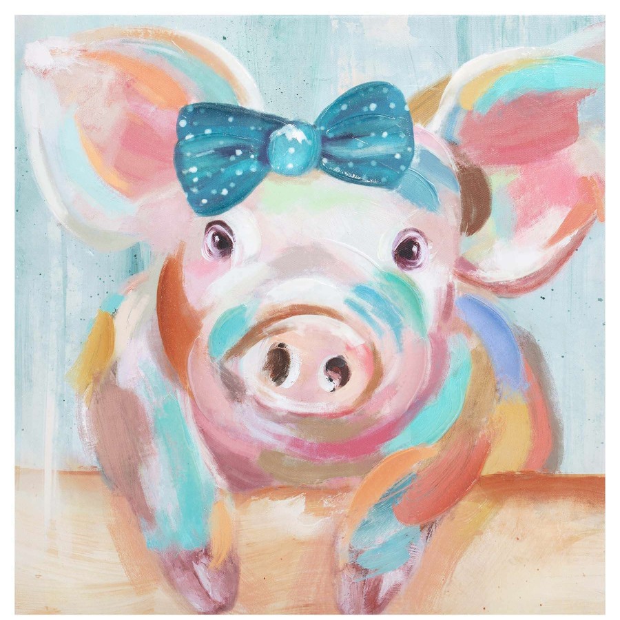 Wall Art * | Top Sellers 18X18 Pig With Bow Canvas Art