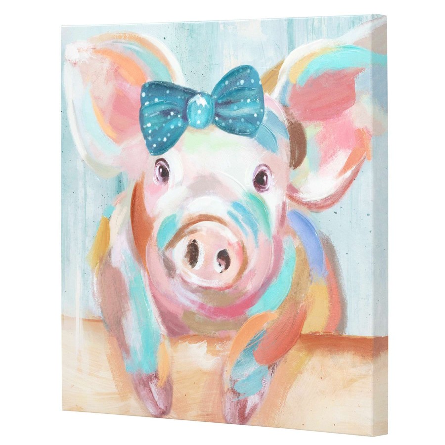 Wall Art * | Top Sellers 18X18 Pig With Bow Canvas Art