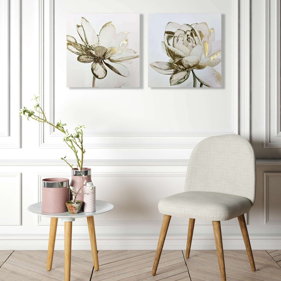 Wall Art * | Quick Delivery Vintage Lotus Cream Foiled Canvas Wall Art, 16