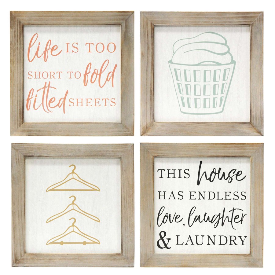 Wall Art * | Hot Sell 10In. 4-Piece Assorted Black Laundry Wall Art