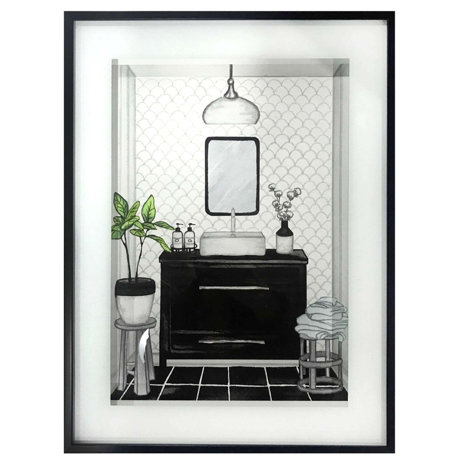 Wall Art * | Closeout Sale 12X16 Modern Black/White Bath I Framed/Glass Art