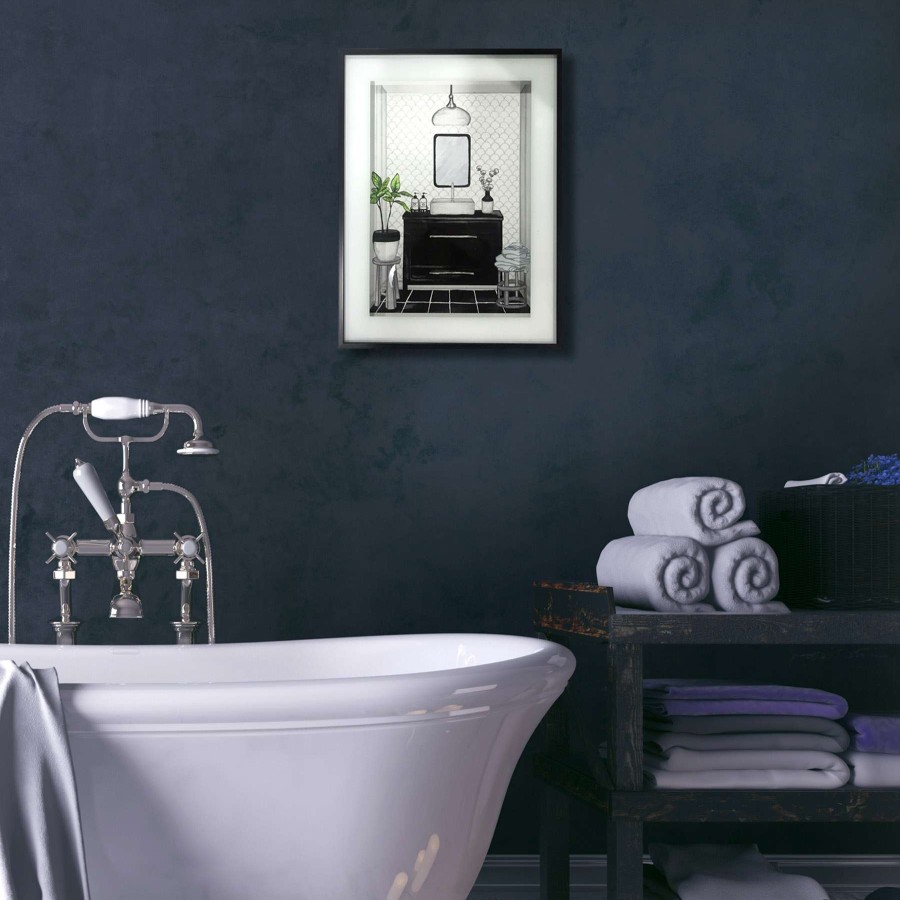 Wall Art * | Closeout Sale 12X16 Modern Black/White Bath I Framed/Glass Art