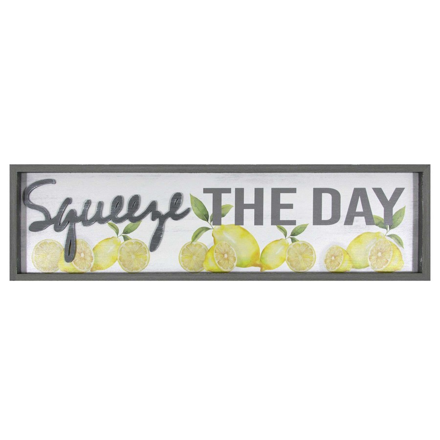 Wall Art * | Exclusive Design 8X30 Squeeze The Day Textured Framed Plaque Lemons