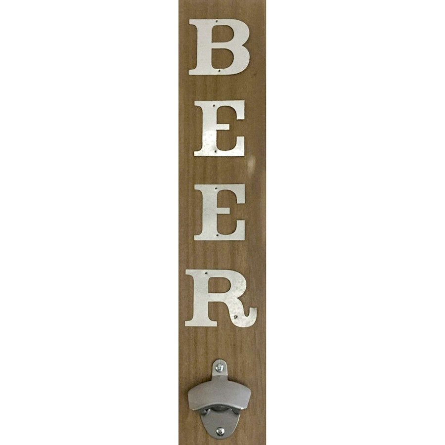 Wall Art * | Discount Sale 4X19 Wood Bottle Opener With Metal Beer