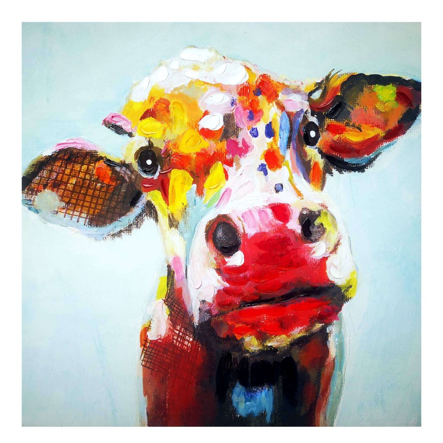 Wall Art * | Hot Sell Colorful Cow Embellished Canvas Wall Art, 35