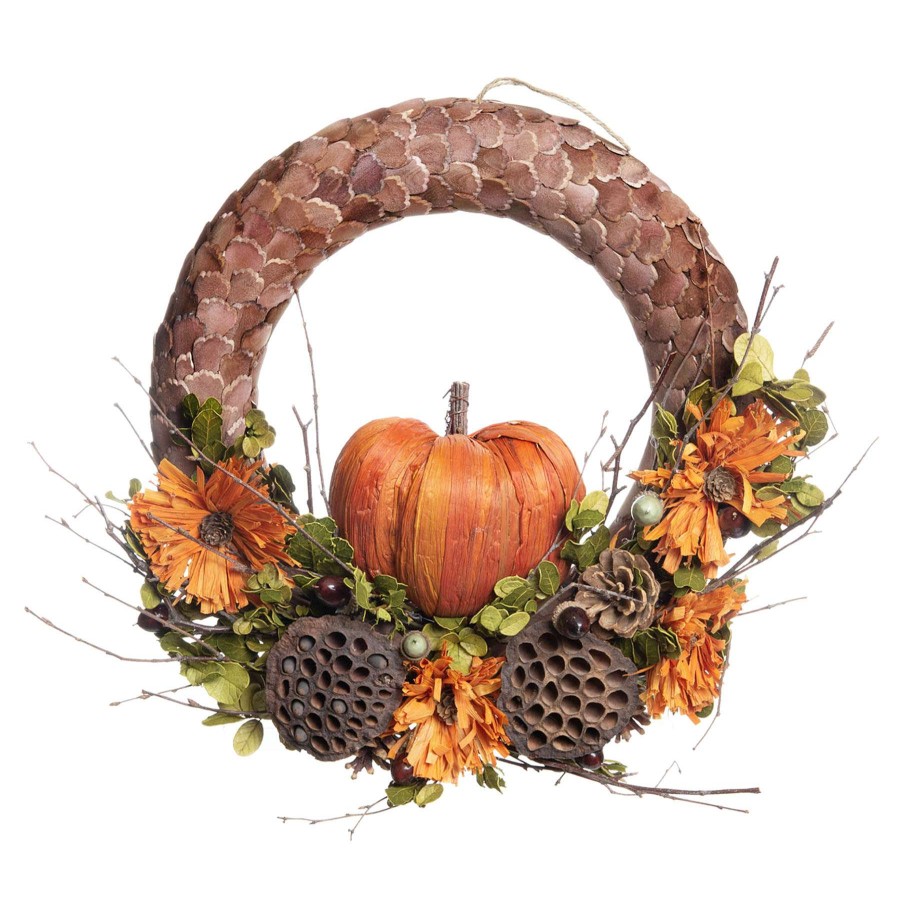 Wall Art * | Popular 11X18In Orange Pumpkin Wreath