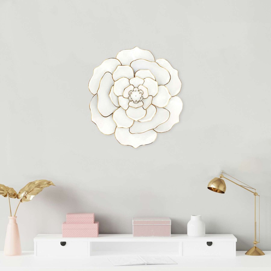 Wall Art * | Top Sellers White Metal Flower Wall Decor, 20