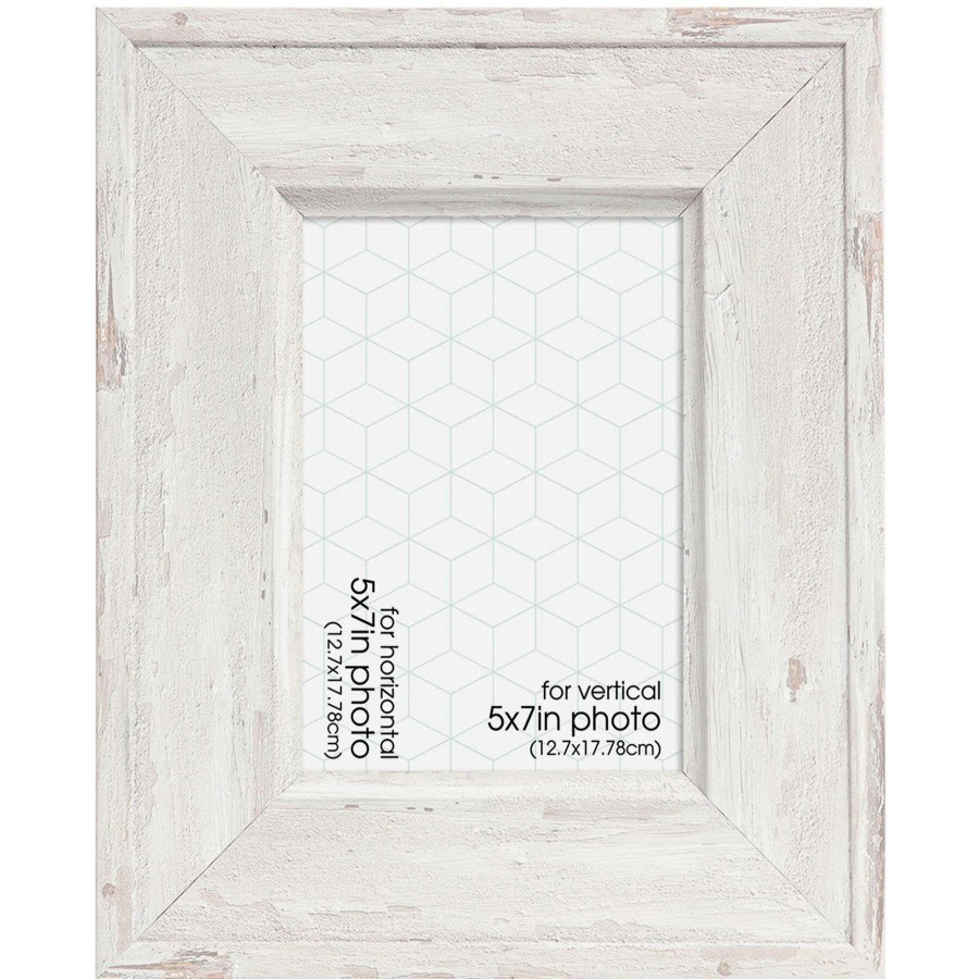 Frames & Clocks * | Closeout Sale 5X7 Wide Distressed White Tabletop Photo Frame