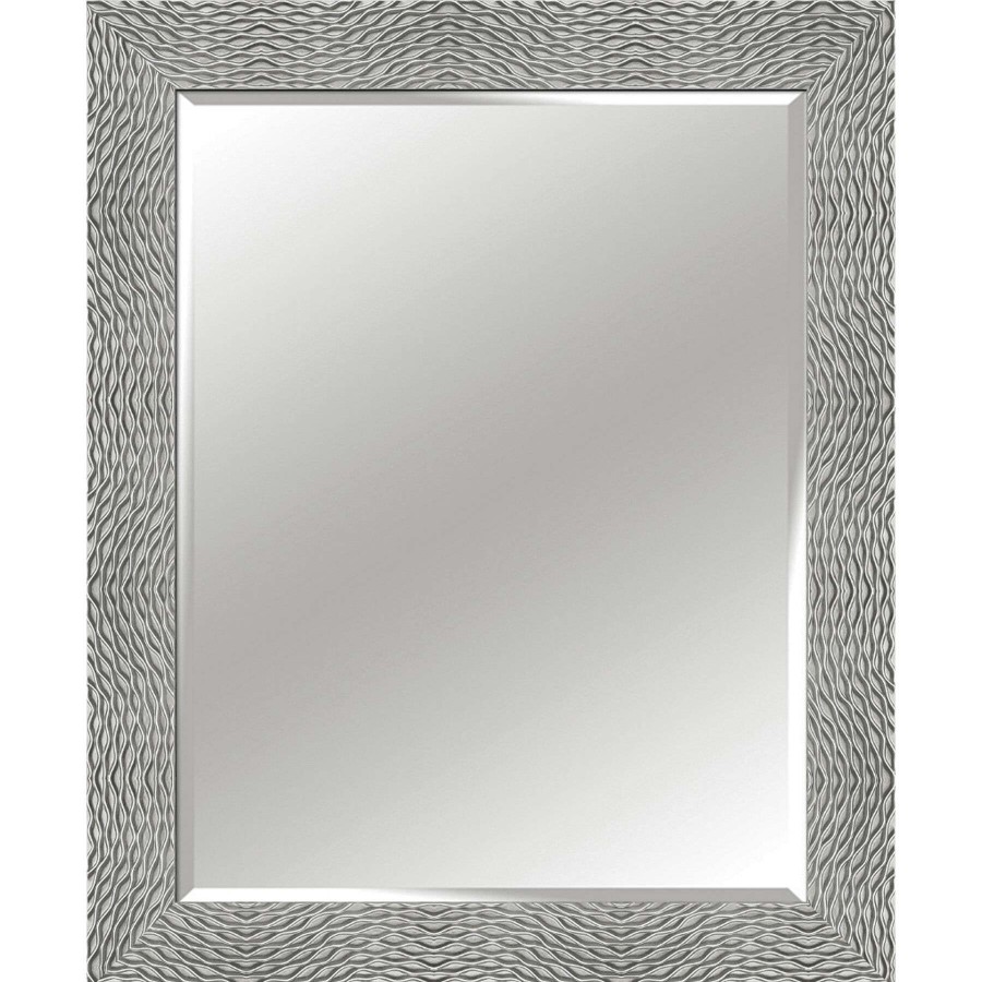 Mirrors * | Closeout Sale 36X46 Rectangle Solid Wood Waves Silver Wall Mirror