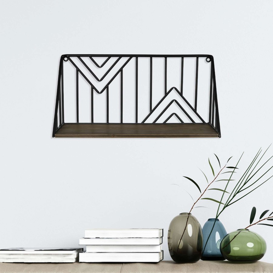 Wall Accents * | Good Quality Wood & Metal Mountain Peak Shelf, 18 9