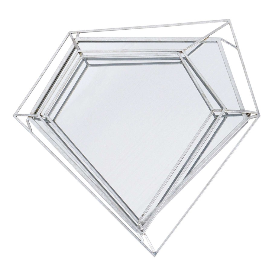 Mirrors * | Cheap Silver Metal Diamond-Shaped Wall Mirror, 24 22