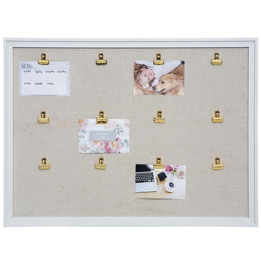 Wall Accents * | Excellent 22X28 White Ridged Profile With Linen Backer And 12 Gold Photo Clips