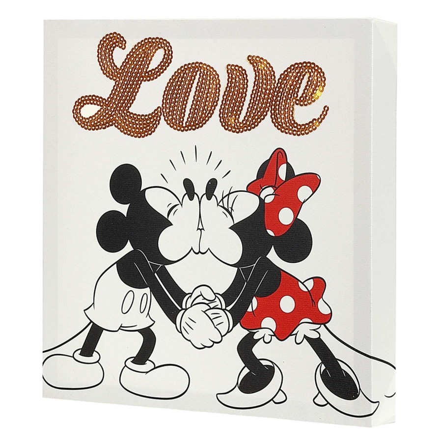 Wall Art * | Cheap 12X12 Mickey Minnie Sequin Canvas Wall Art