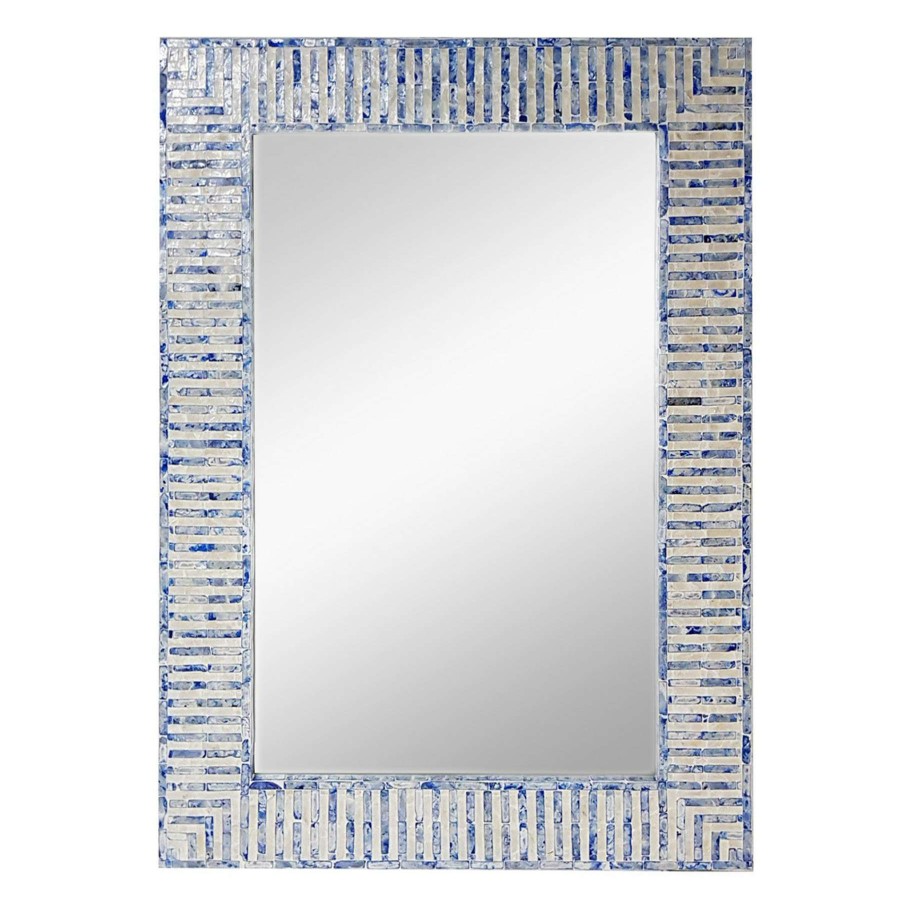 Mirrors * | Online Store Tracey Boyd Blue & Mother-Of-Pearl White Wall Mirror, 28 39