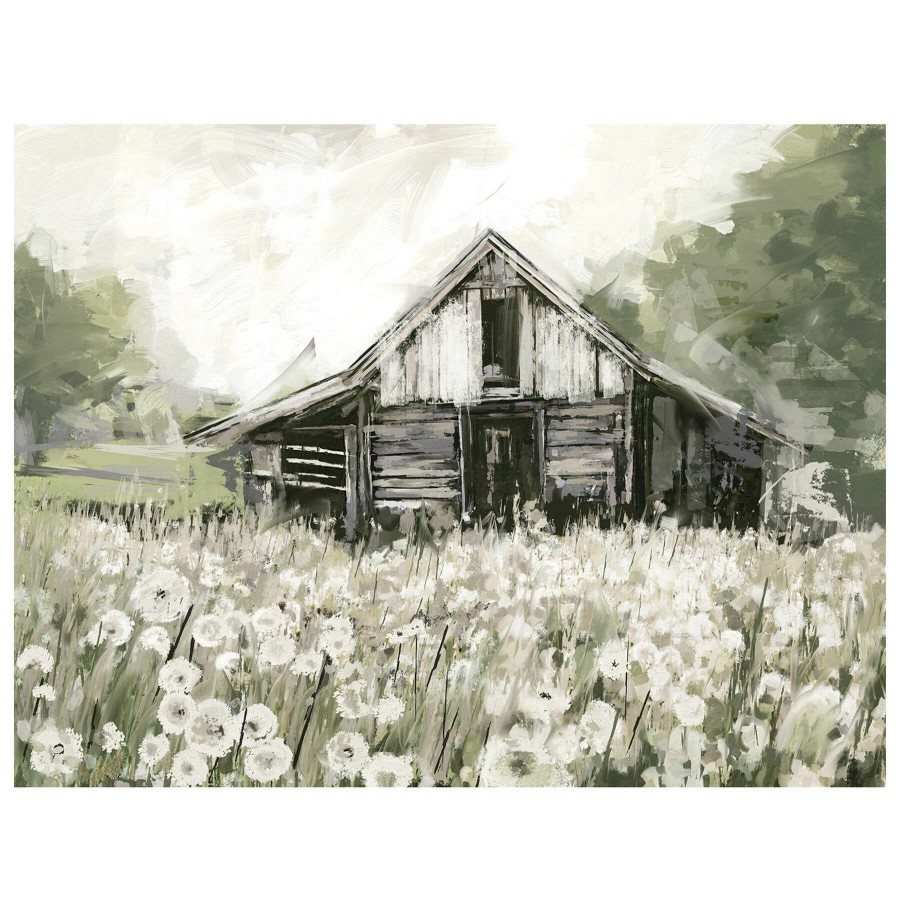 Wall Art * | Popular 30X40 Dandelion Barn Framed Embellished Canvas