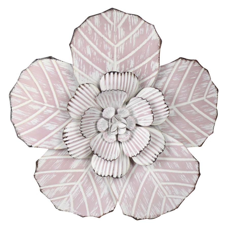 Wall Art * | Cheap Embossed Metal Pink Flower Wall Decor, 10