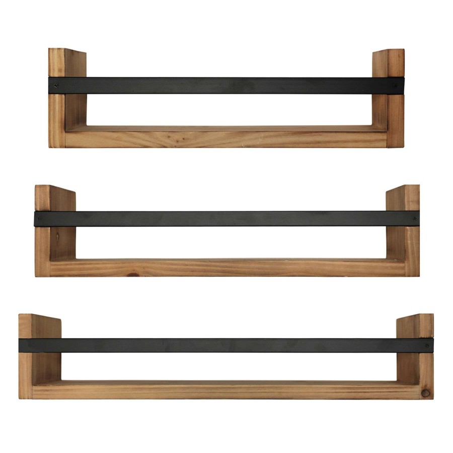 Wall Accents * | Closeout Sale 3-Piece 17 21 24 Wood/Metal Shelves