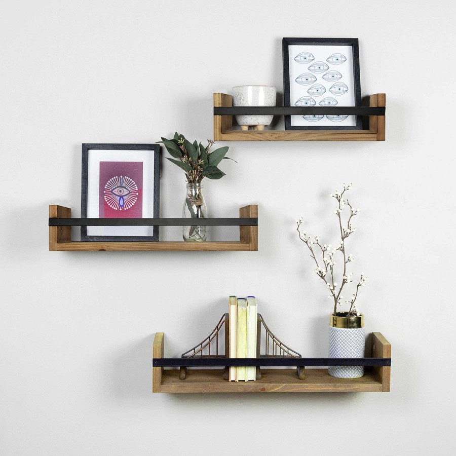 Wall Accents * | Closeout Sale 3-Piece 17 21 24 Wood/Metal Shelves