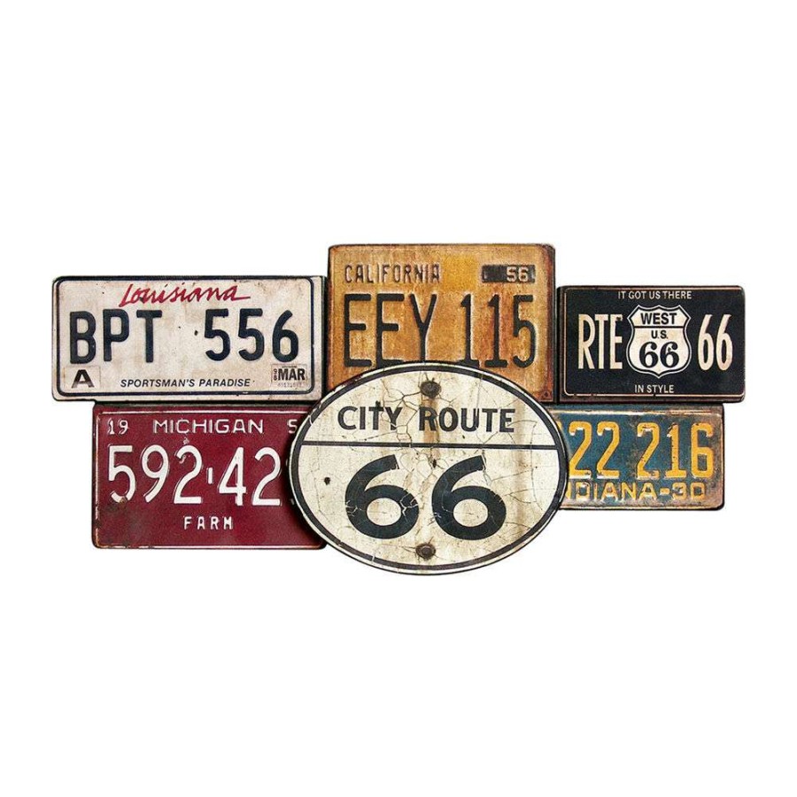 Wall Art * | Closeout Sale 26X12 Metal Wood License Plate Wall Sign