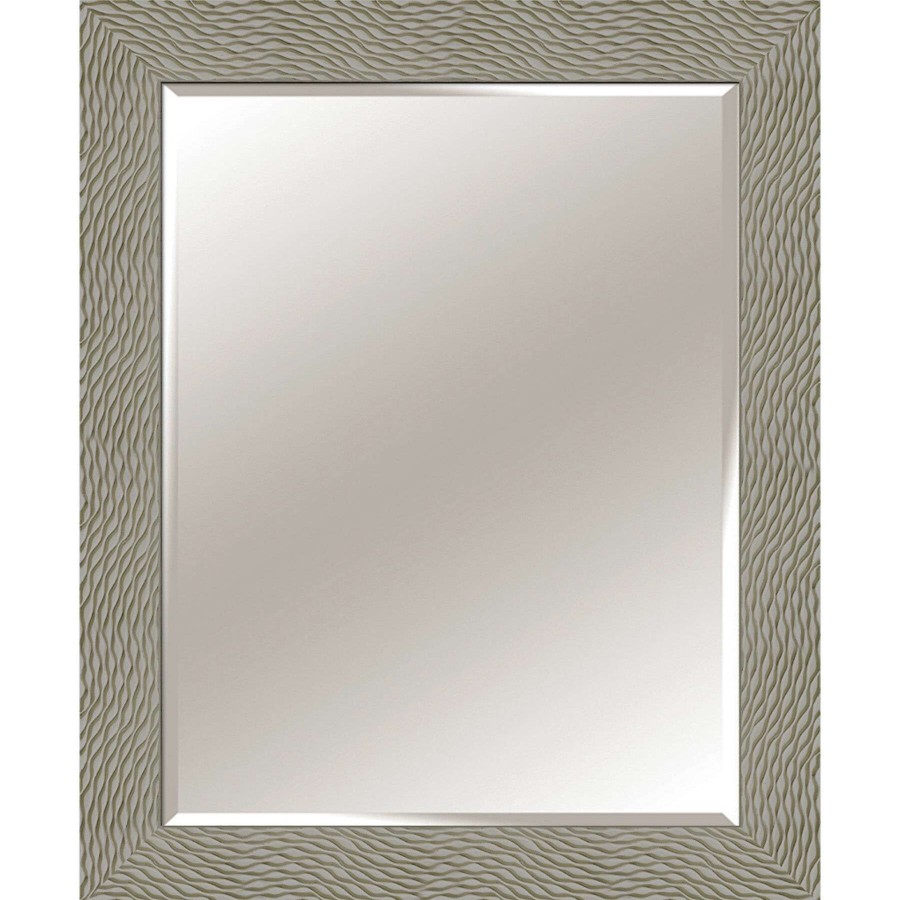 Mirrors * | Good Quality 28X34 Rectangle Solid Wood Waves Grey Wall Mirror