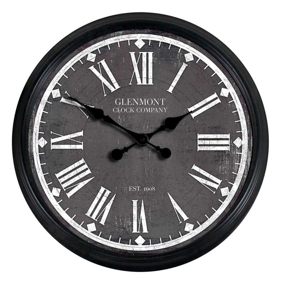 Frames & Clocks * | Top Sellers 30X30 Black Frame Clock With Grey Distressed Face Paper