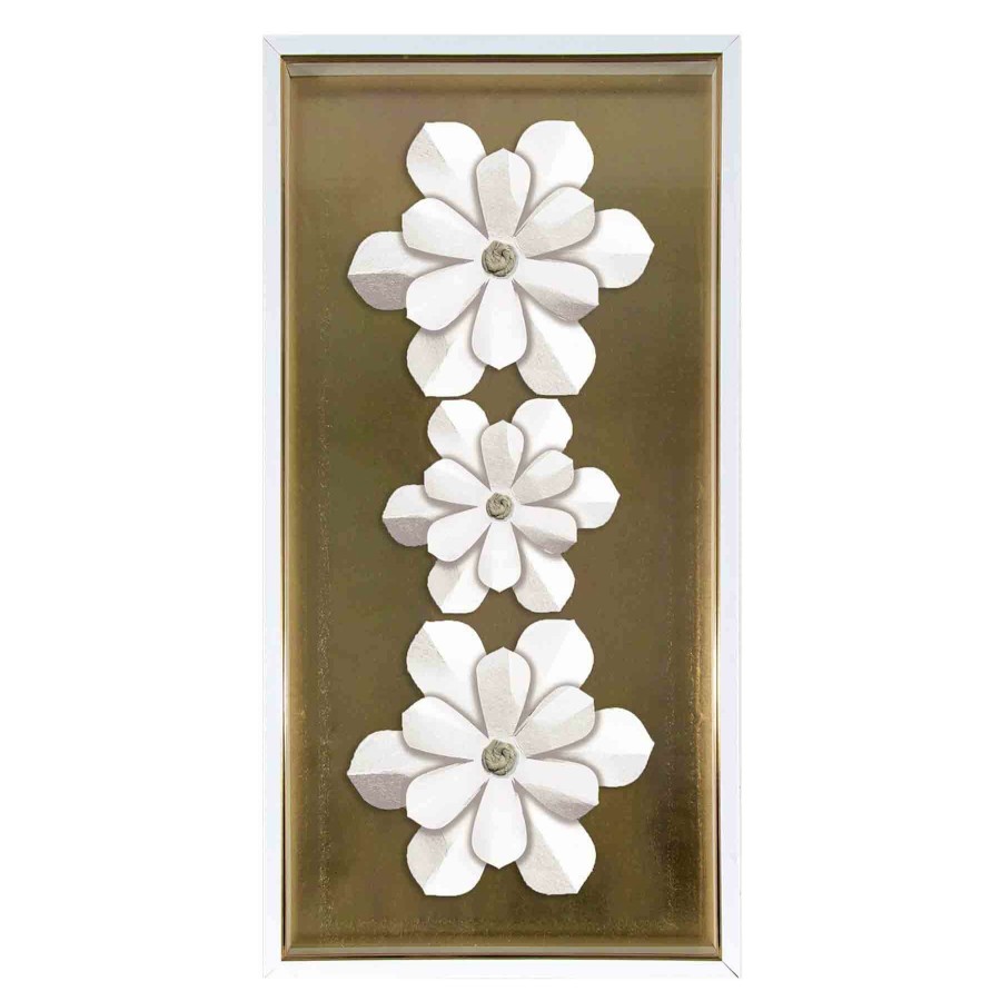 Wall Art * | Online Store 3D White Floral Print Framed Wall Art, 12 24